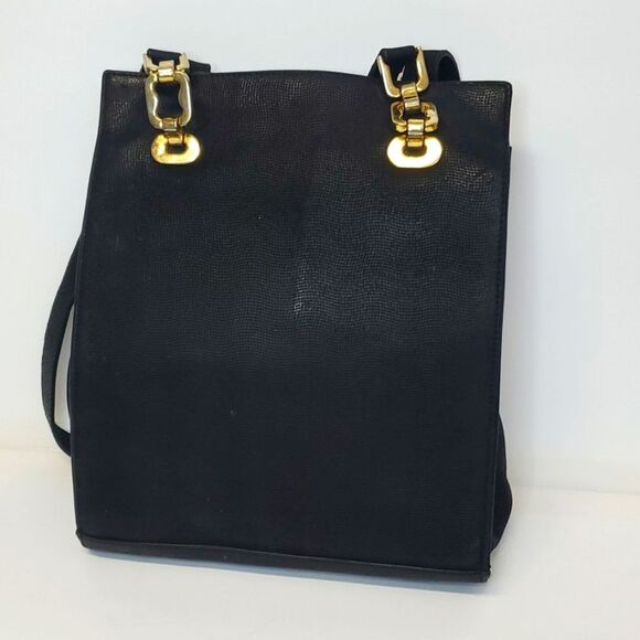 Handbags - 2 Effe Italian Vintage Structured Italian Black Leather Shoulder Bag Snap Closur